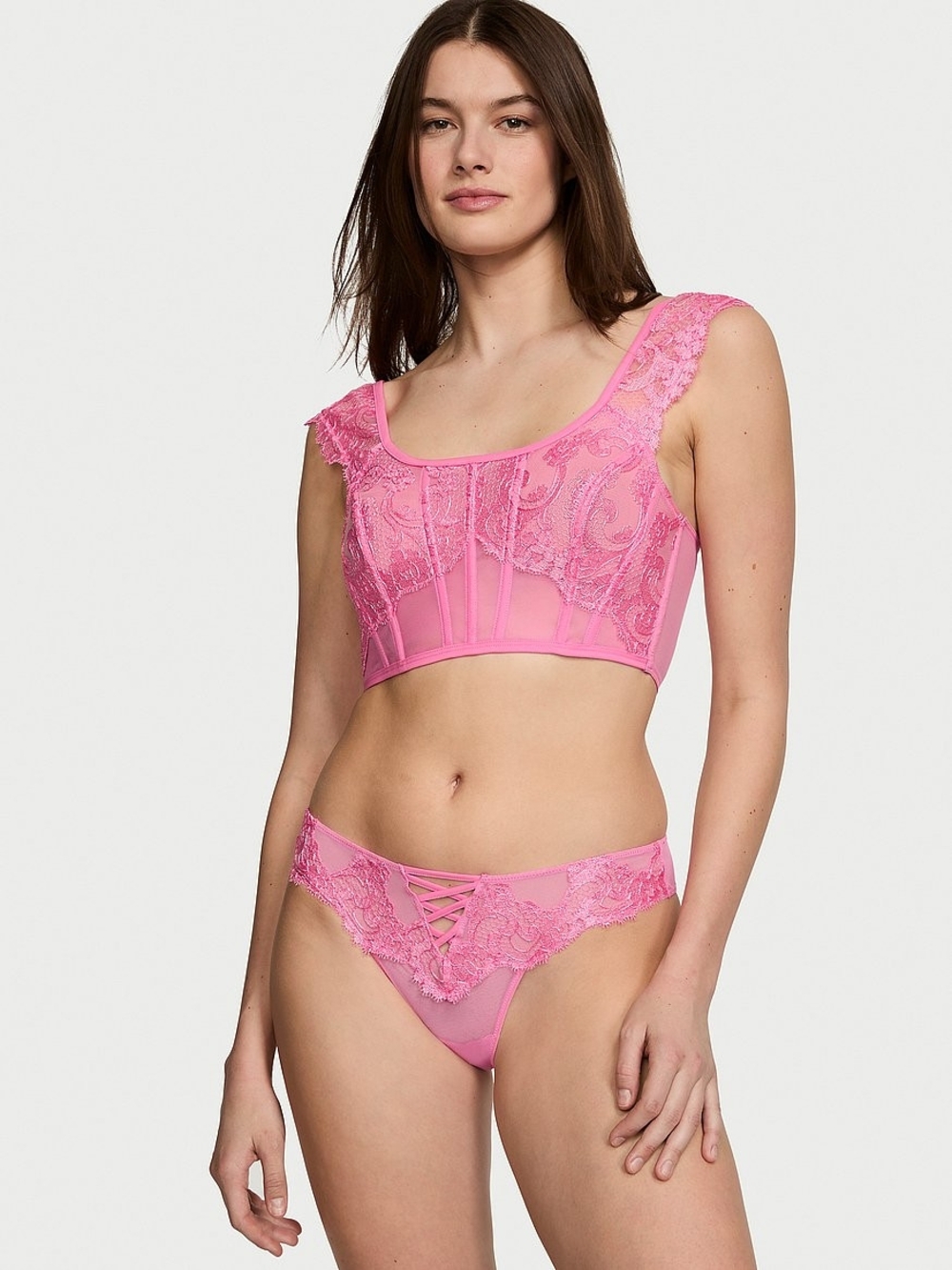 Victoria's Secret Hot Pink Lace Longline Bralette